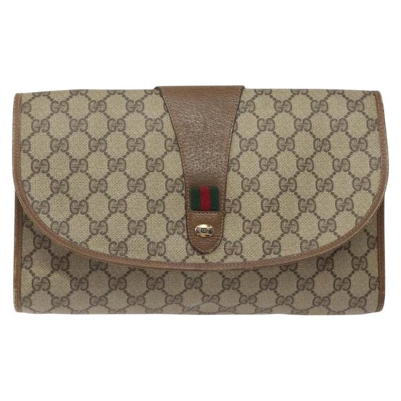 GUCCI GG Supreme Web Sherry Line Clutch Bag PVC Beige Red 89 01 031 Auth 123291 - Picture 3 of 16
